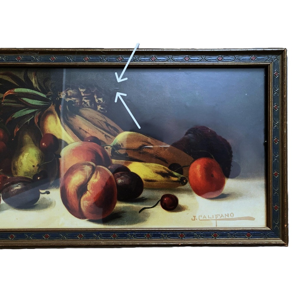 Antique c 1900s J. Califano Fruit Still Life Yard Long Litho Carved Wood Frame - Picture 5 of 13